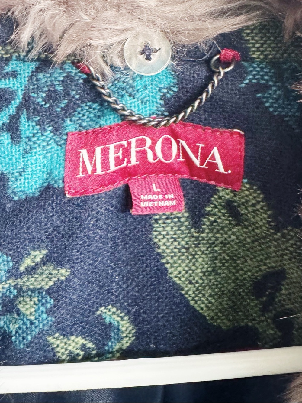 Merona Floral Tapestry Coat Faux Fur Collar Wool Blend L Whimsigoth - Picture 7 of 7